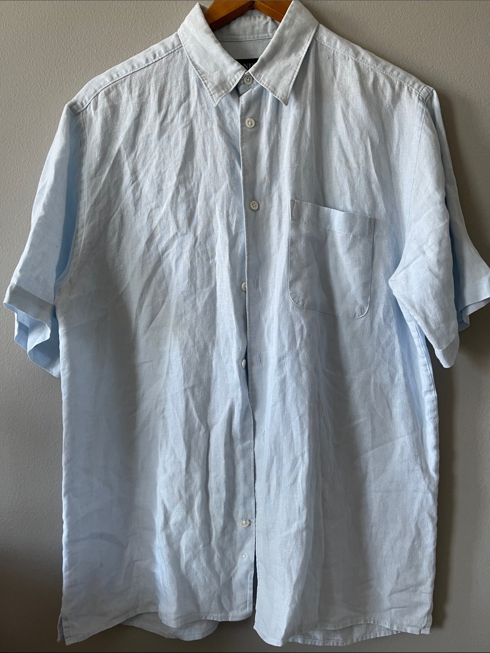 Linen Short Sleeve Button Down Shirt in baby Blue